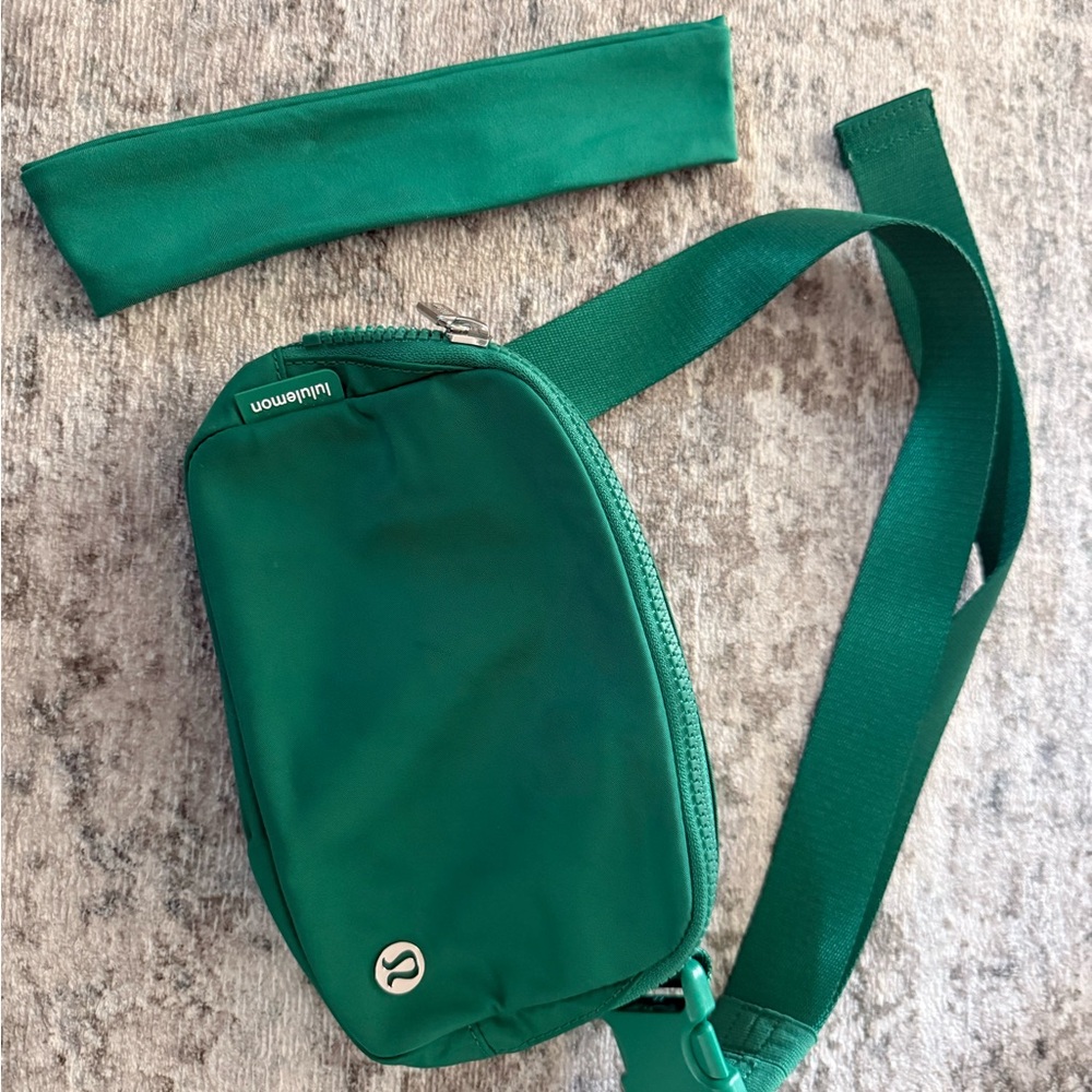 lululemon athletica Green Crossbody Bag and matching headband